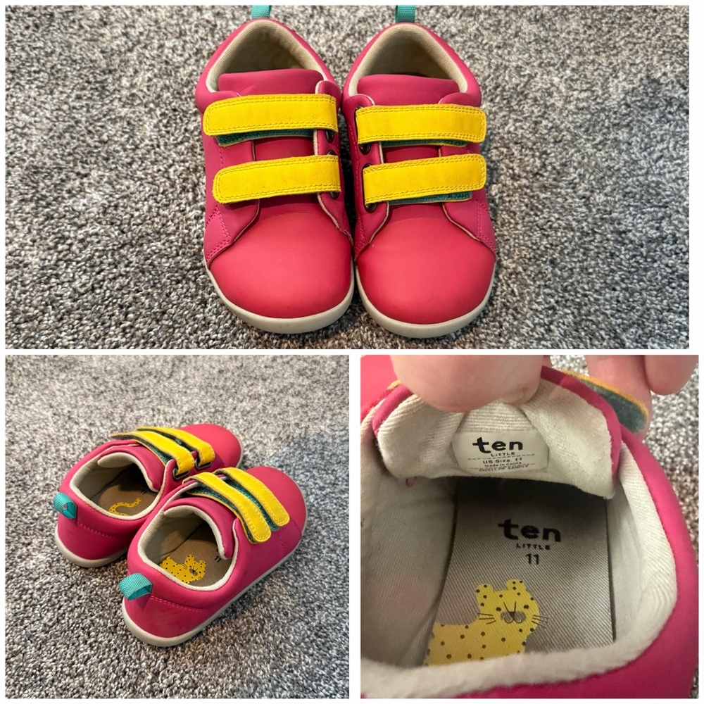 Ten Little Kids Pink and Yellow Velcro Sneakers